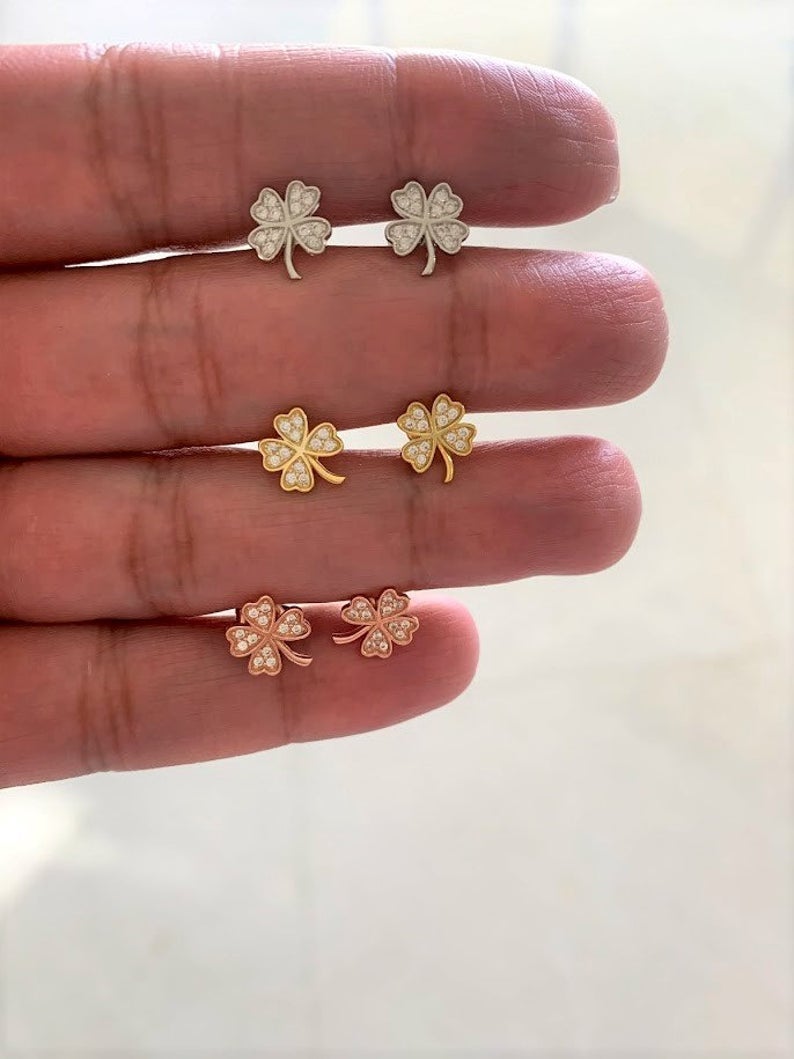 Tiny Clover Leaf Pave Stud Earring