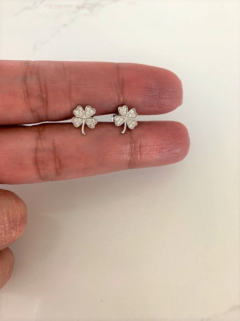 Tiny Clover Leaf Pave Stud Earring