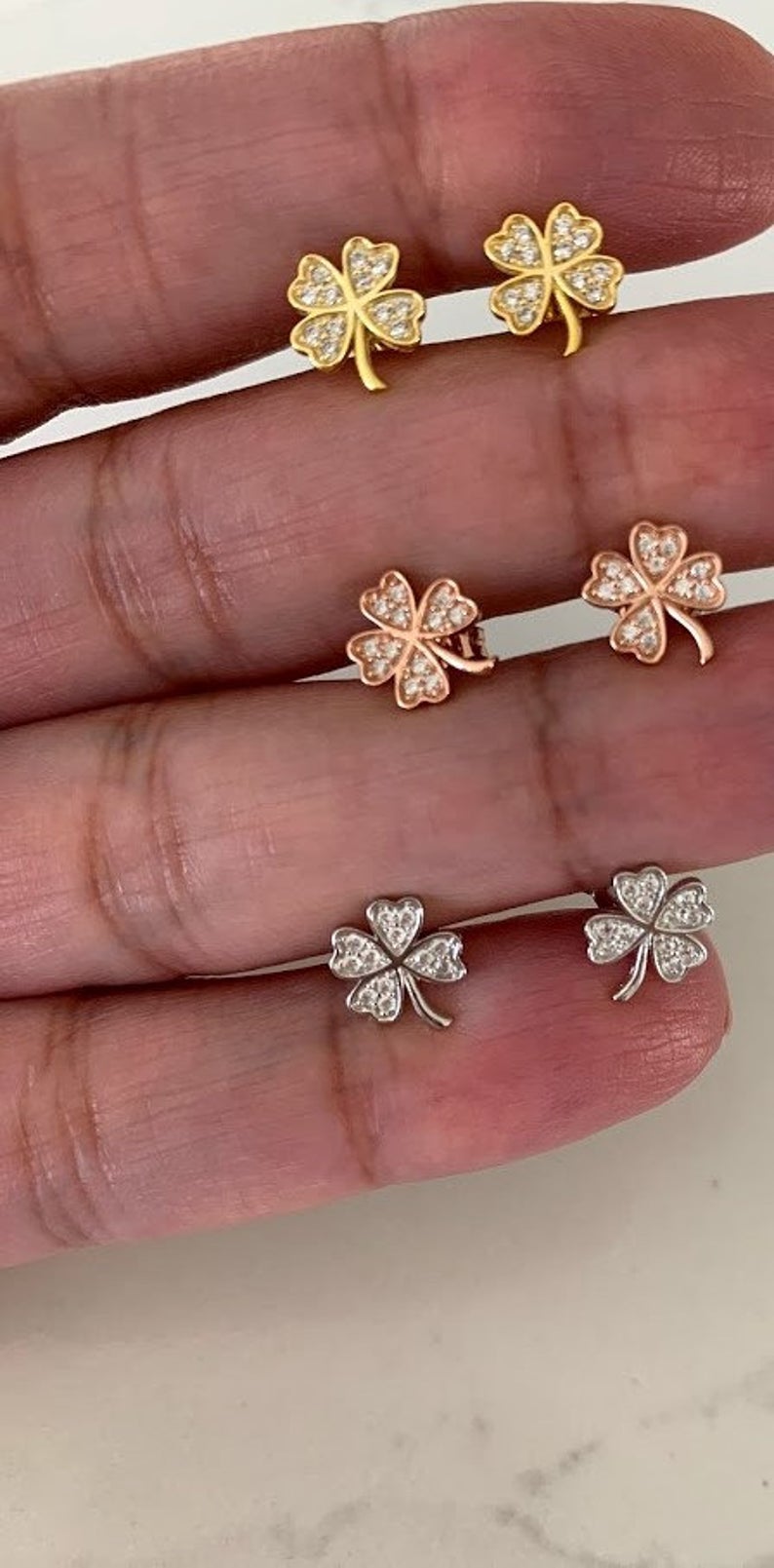 Tiny Clover Leaf Pave Stud Earring