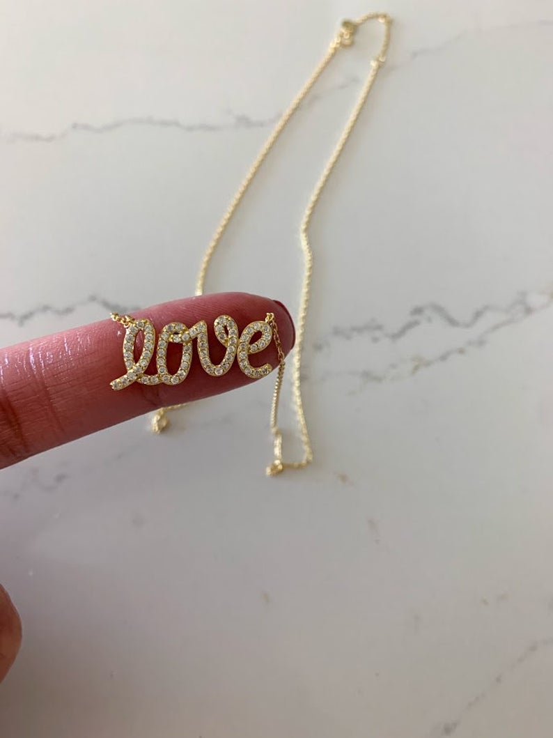 Script Love Necklace in Sterling Silver and Gold Vermeil