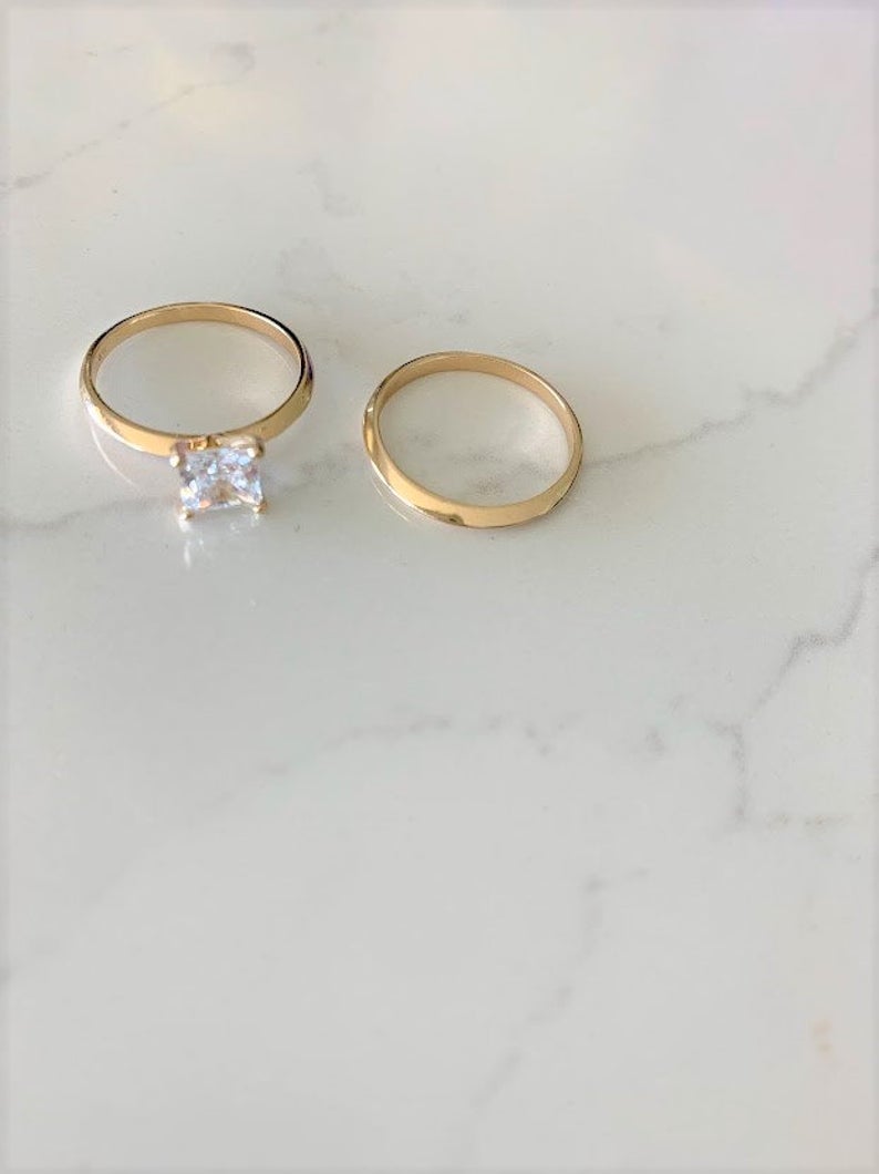 14K Solid Gold Engagement Ring Set