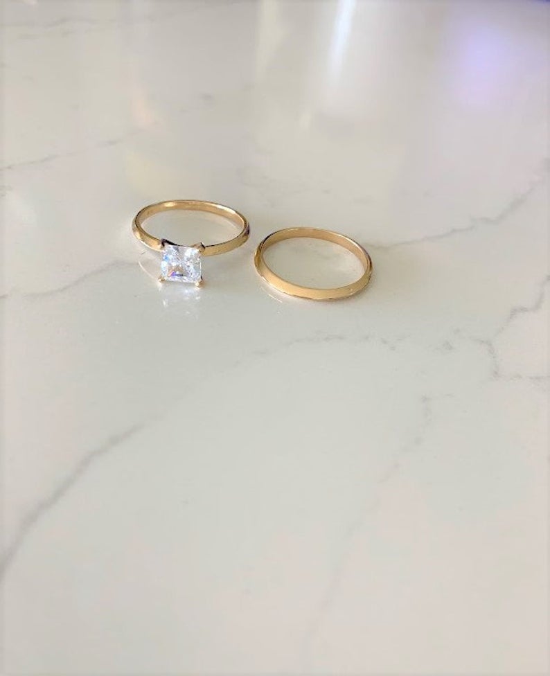 14K Solid Gold Engagement Ring Set