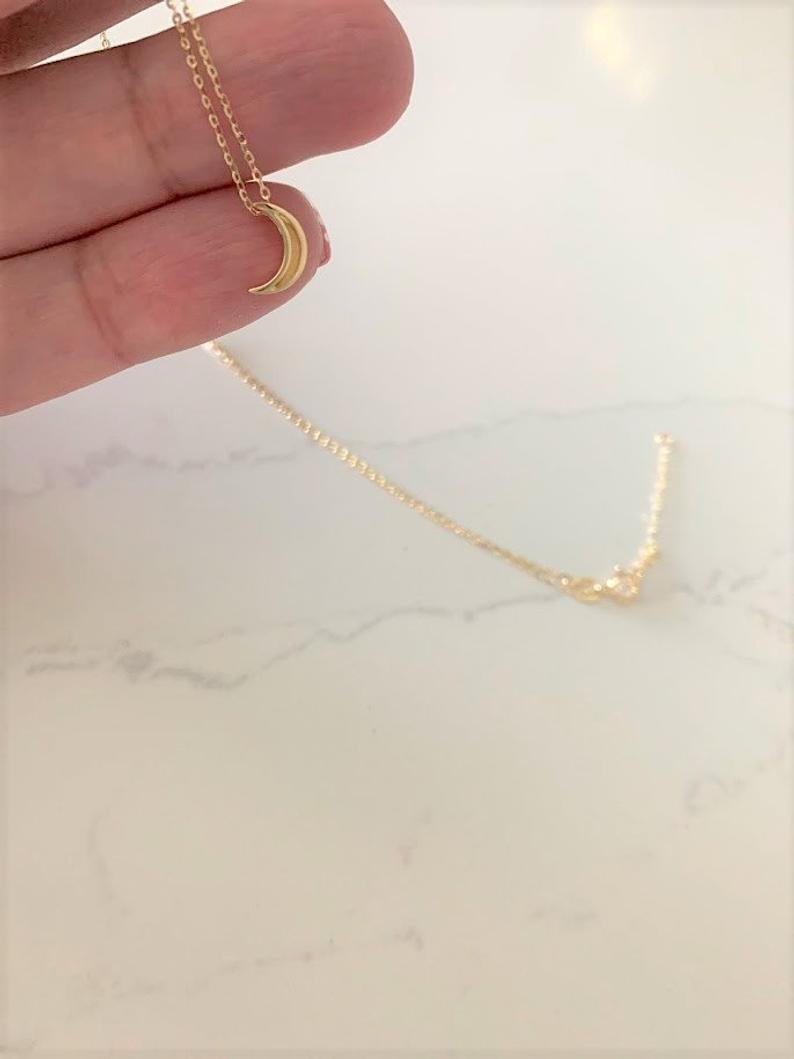 14K Yellow Gold Moon Necklace