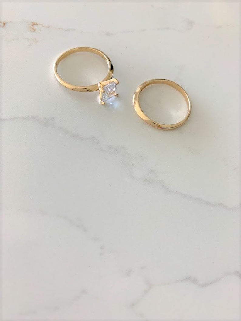14K Solid Gold Engagement Ring Set