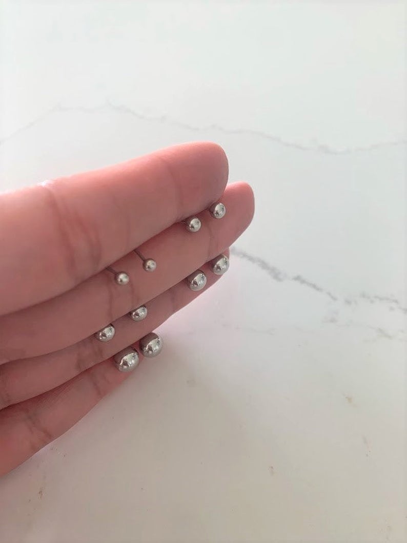14K Solid White Gold Button Ball Earrings