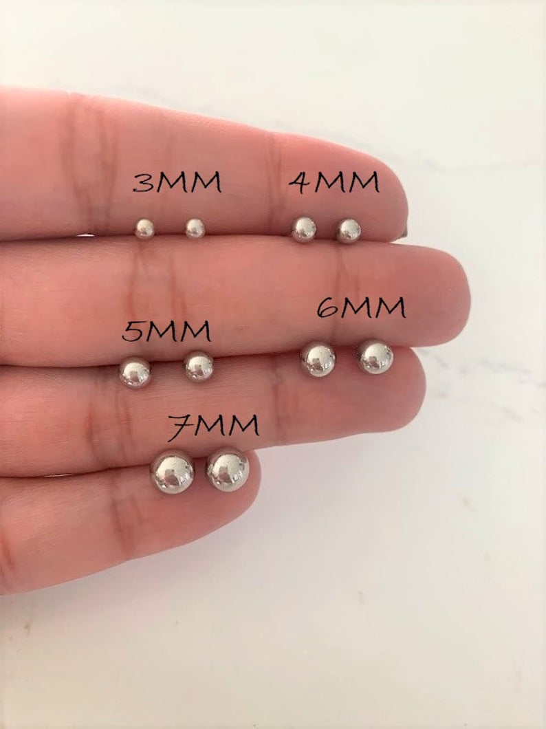 14K Solid White Gold Button Ball Earrings