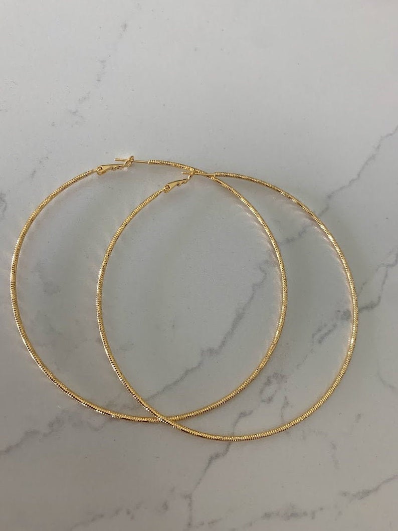 80MM Thin Diamond Cut Hoops | Gold-filled