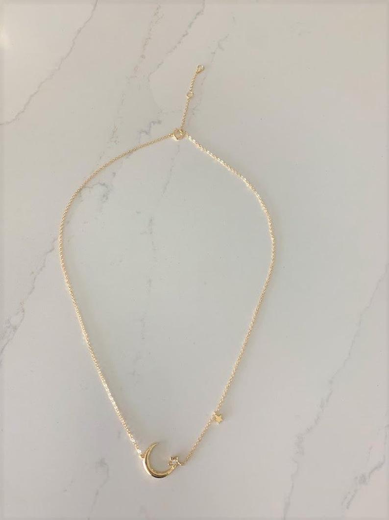 925 Sterling Silver Moon and Two Stars Necklace
