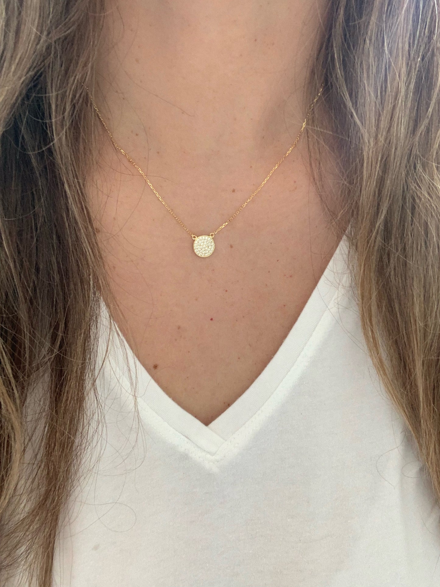Medium Pave Disc Necklace, Silver disc necklace, CZ Disc Necklace, Pave Zircon Silver Disc Necklace, Elegant Necklace, Sterling Silver