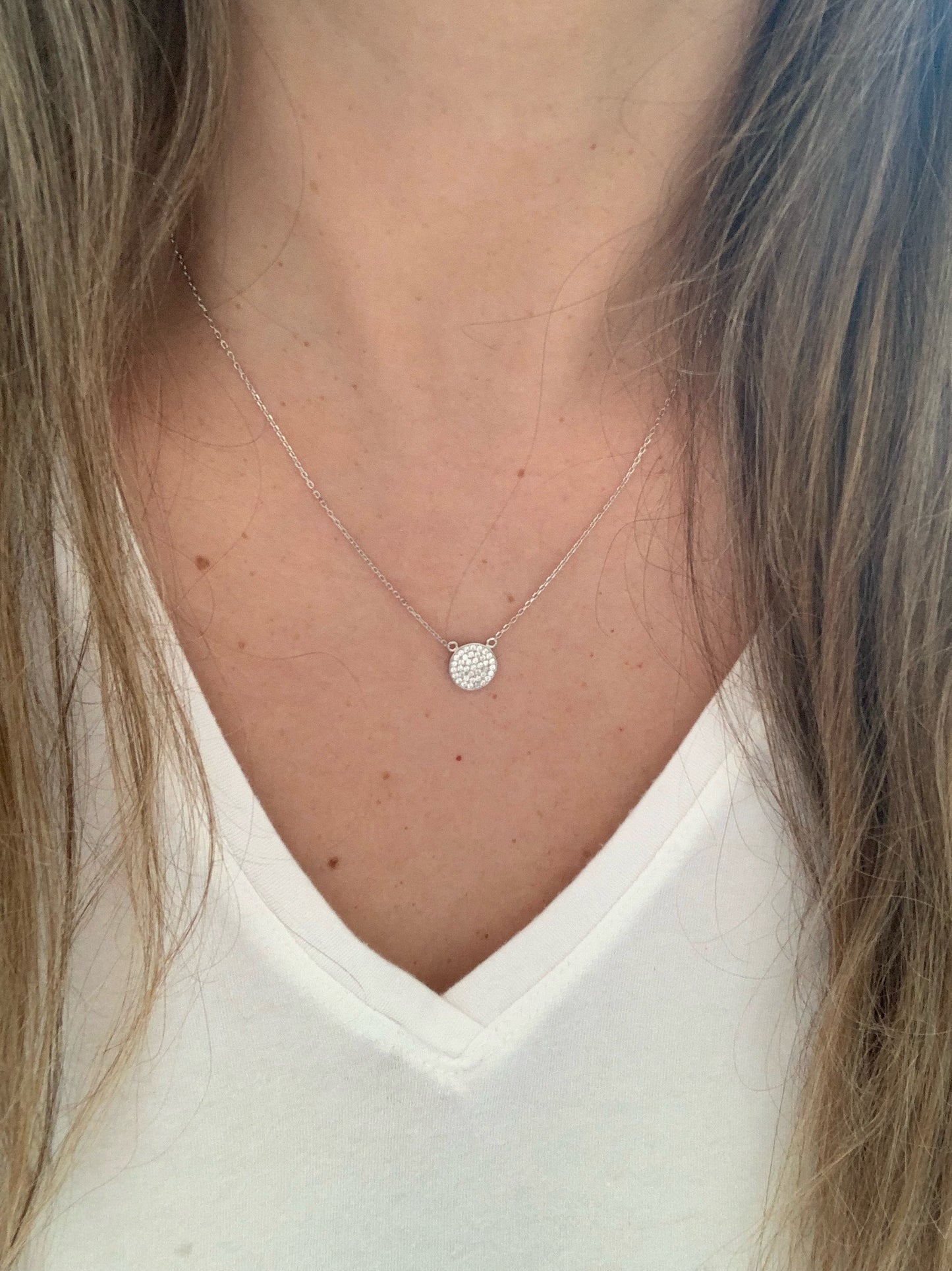 Medium Pave Disc Necklace, Silver disc necklace, CZ Disc Necklace, Pave Zircon Silver Disc Necklace, Elegant Necklace, Sterling Silver