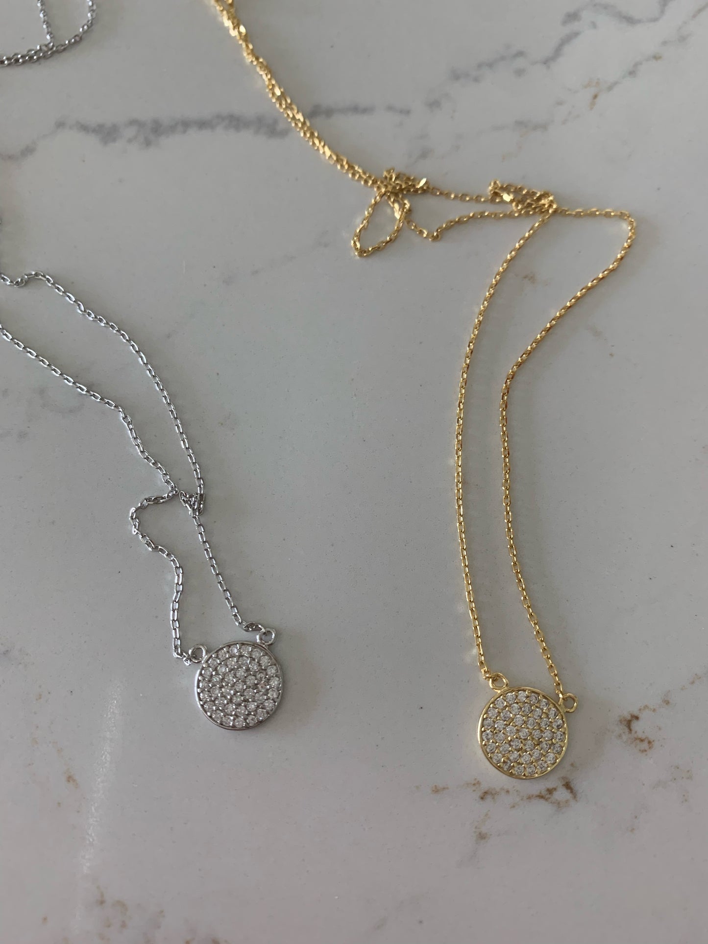 Medium Pave Disc Necklace, Silver disc necklace, CZ Disc Necklace, Pave Zircon Silver Disc Necklace, Elegant Necklace, Sterling Silver