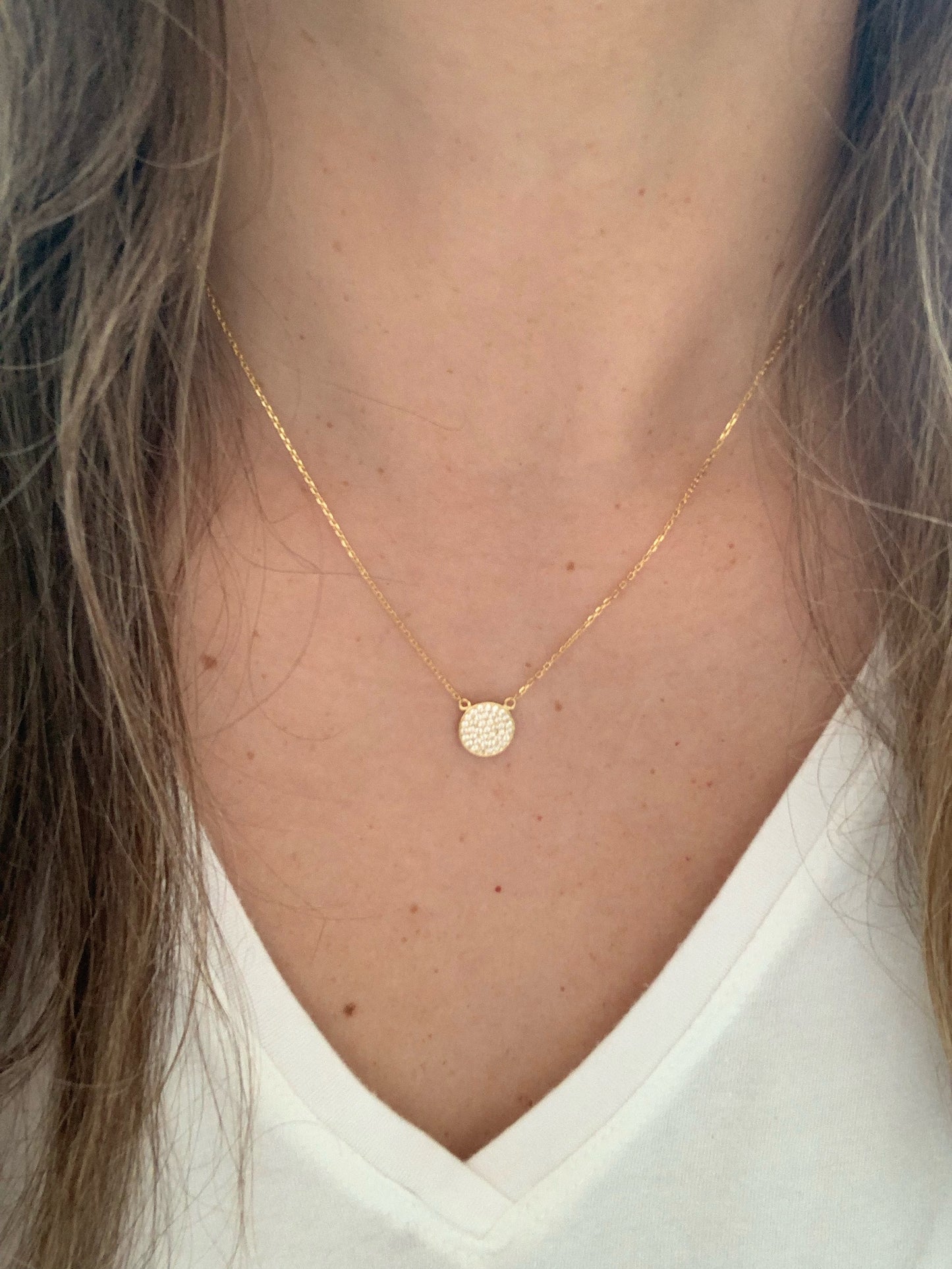 Medium Pave Disc Necklace, Silver disc necklace, CZ Disc Necklace, Pave Zircon Silver Disc Necklace, Elegant Necklace, Sterling Silver