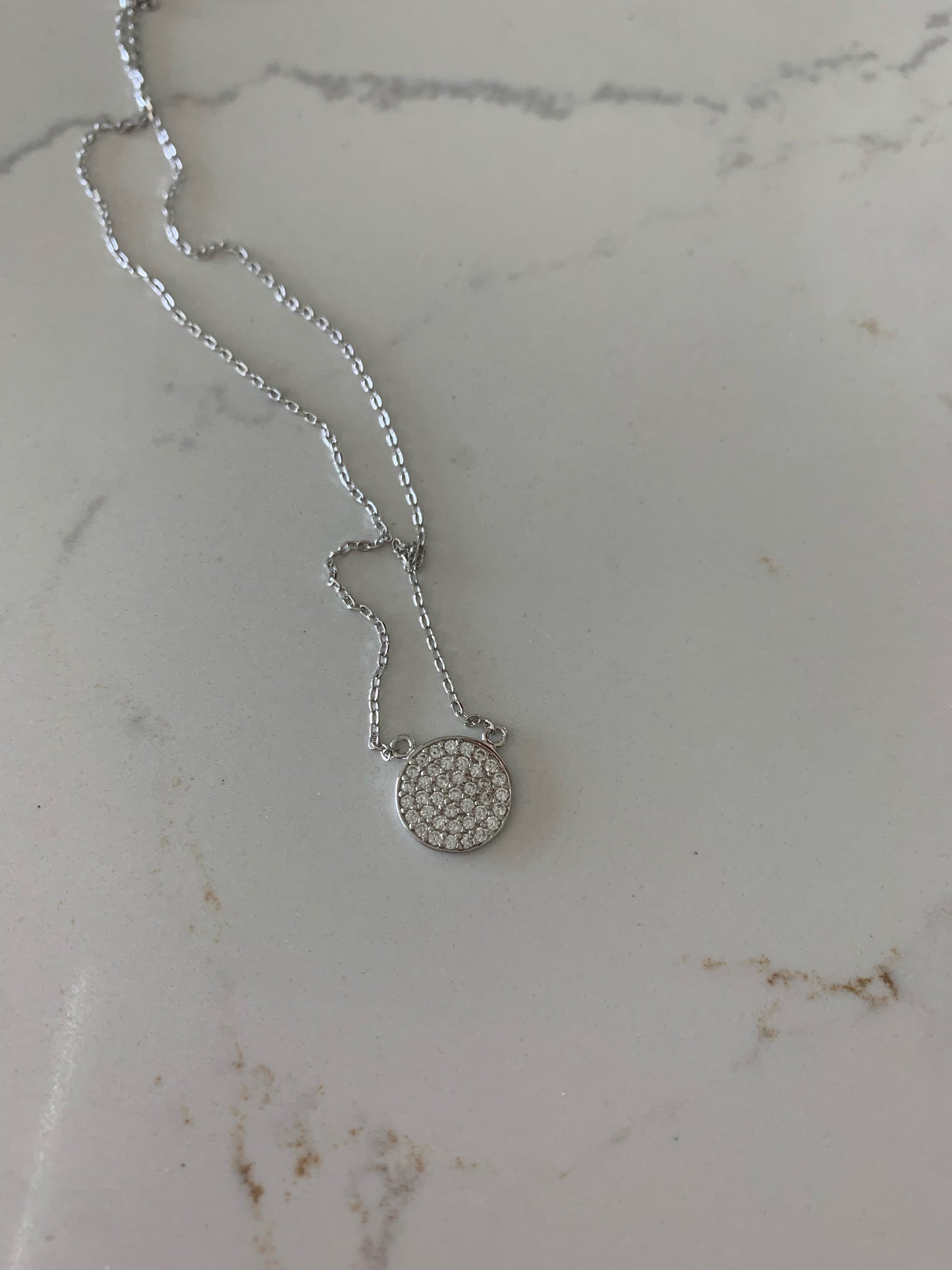 Medium Pave Disc Necklace, Silver disc necklace, CZ Disc Necklace, Pave Zircon Silver Disc Necklace, Elegant Necklace, Sterling Silver