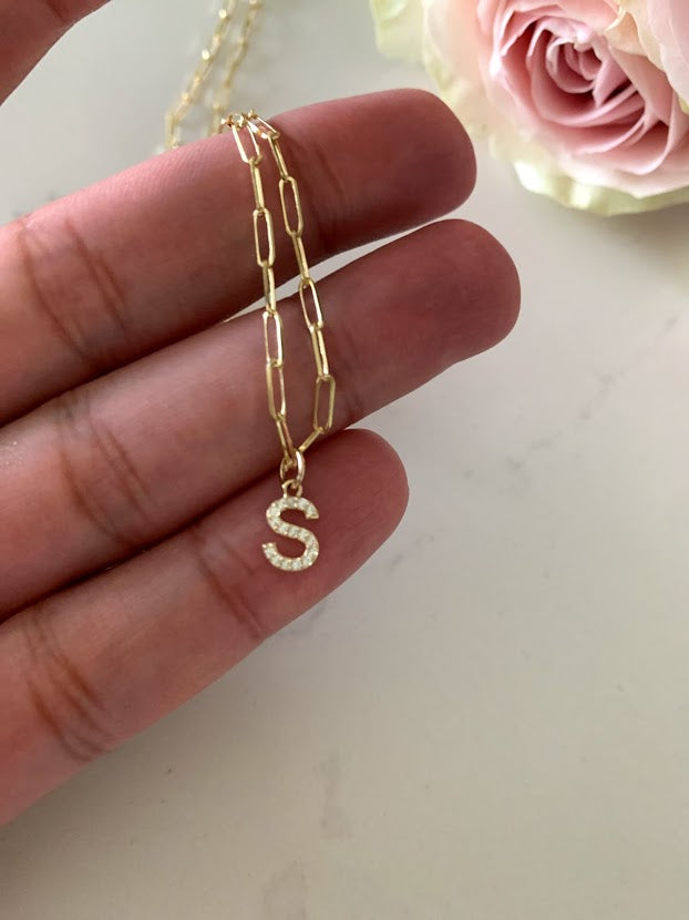 14K Gold Dainty CZ Initial