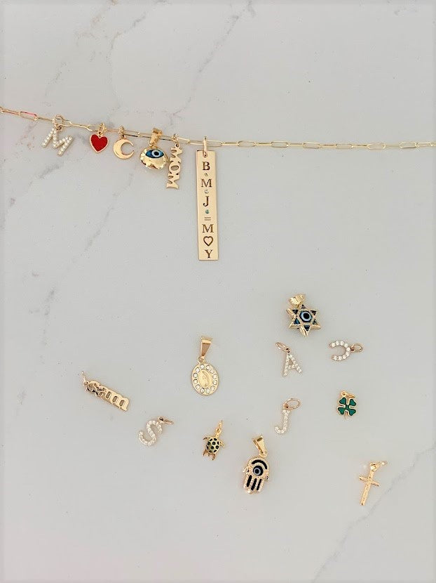 14K Solid Gold Heart, Turtle, Clover Leaf Personalized Charms | Personalized Solid Gold Dainty Pendant | Tiny Gold Charm | Personalized