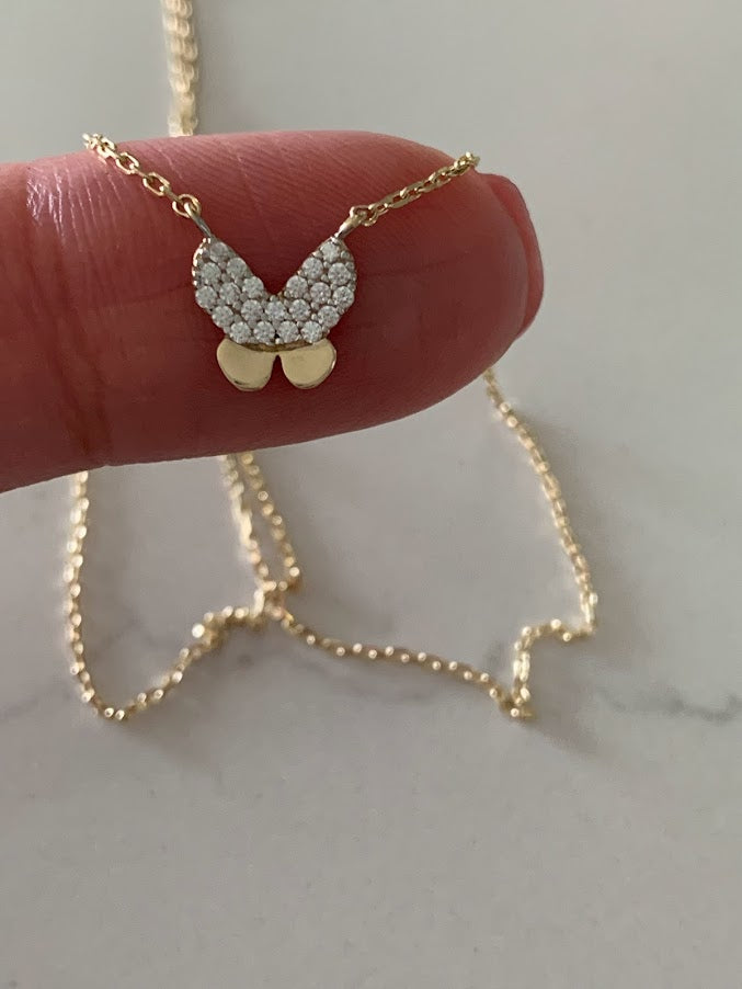 14K Yellow Gold Butterfly Necklace 16"+2, Dainty Butterfly Chain, Minimalist Necklace, Layering Necklace, Butterfly Chain