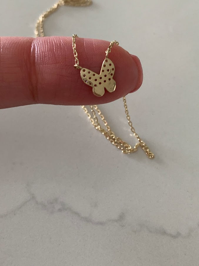 14K Yellow Gold Butterfly Necklace 16"+2, Dainty Butterfly Chain, Minimalist Necklace, Layering Necklace, Butterfly Chain