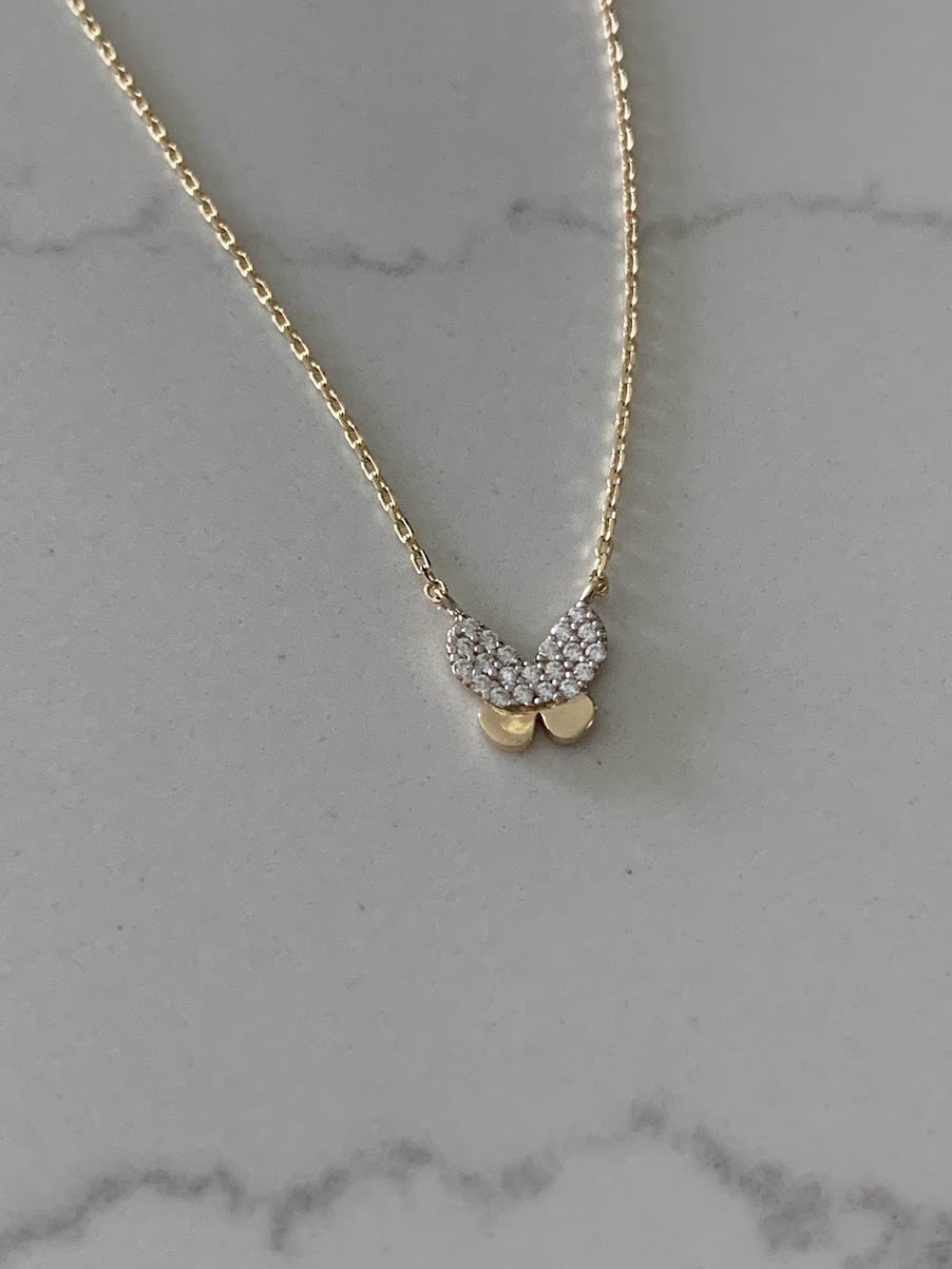 14K Yellow Gold Butterfly Necklace 16"+2, Dainty Butterfly Chain, Minimalist Necklace, Layering Necklace, Butterfly Chain