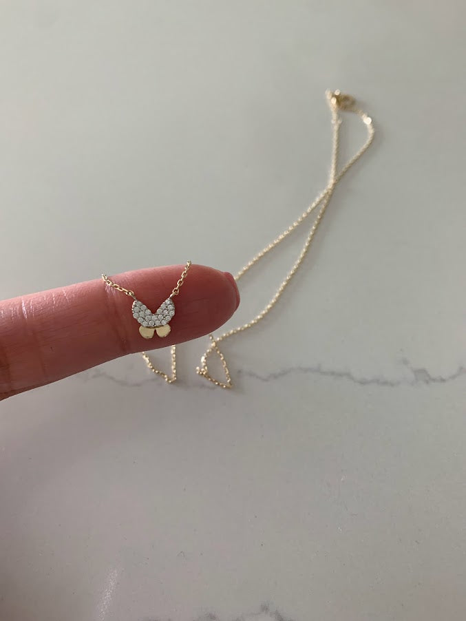 14K Yellow Gold Butterfly Necklace 16"+2, Dainty Butterfly Chain, Minimalist Necklace, Layering Necklace, Butterfly Chain