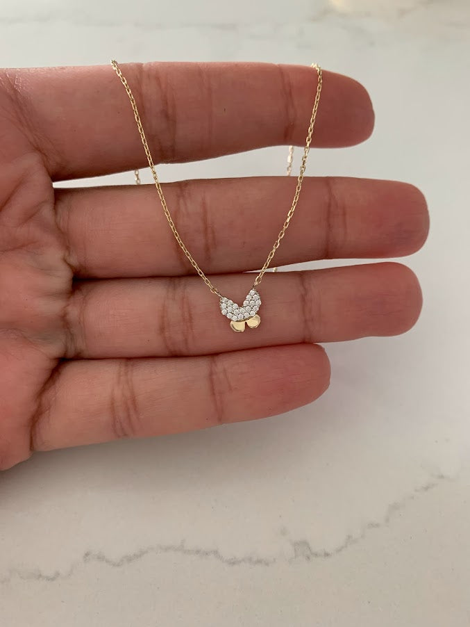 14K Yellow Gold Butterfly Necklace 16"+2, Dainty Butterfly Chain, Minimalist Necklace, Layering Necklace, Butterfly Chain