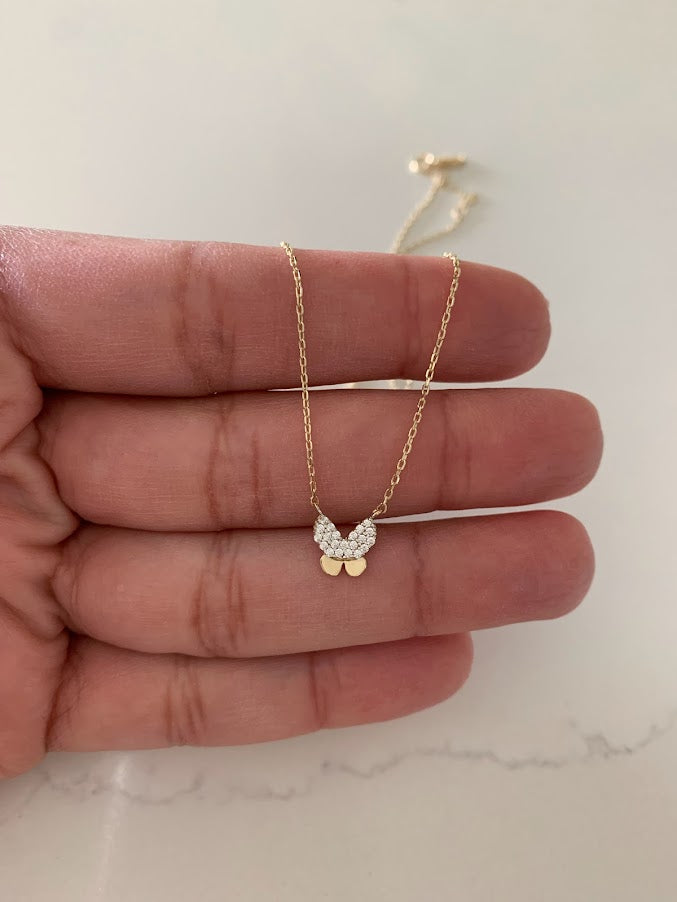 14K Yellow Gold Butterfly Necklace 16"+2, Dainty Butterfly Chain, Minimalist Necklace, Layering Necklace, Butterfly Chain
