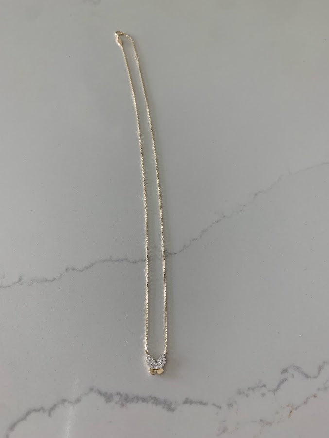 14K Yellow Gold Butterfly Necklace 16"+2, Dainty Butterfly Chain, Minimalist Necklace, Layering Necklace, Butterfly Chain