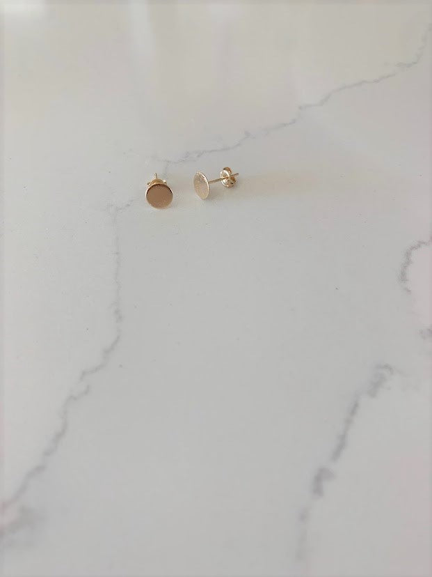 6MM Round Disc, Push Back Studs, 14K Gold Dainty Circle Dot Stud Earrings