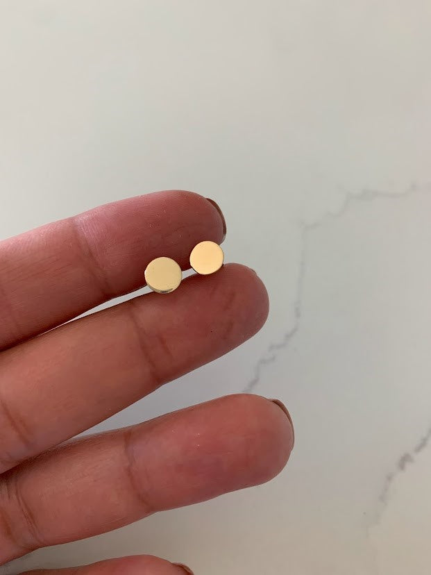6MM Round Disc, Push Back Studs, 14K Gold Dainty Circle Dot Stud Earrings