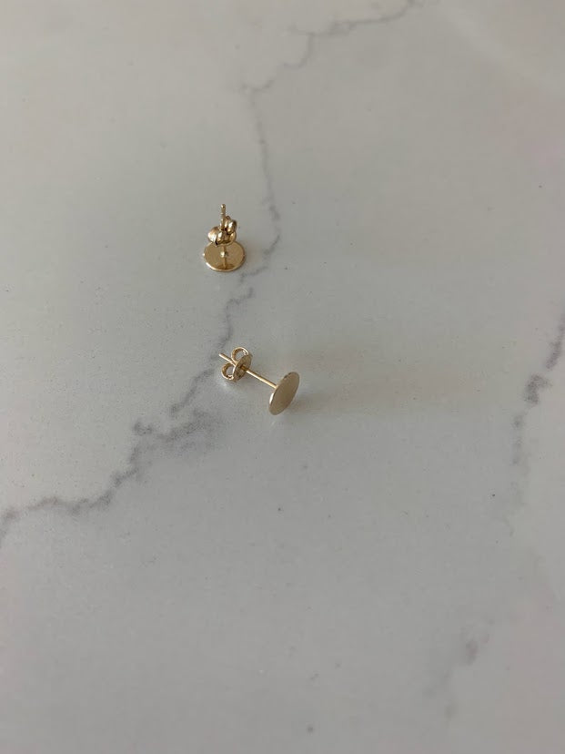 6MM Round Disc, Push Back Studs, 14K Gold Dainty Circle Dot Stud Earrings