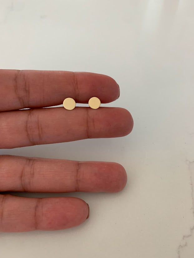 6MM Round Disc, Push Back Studs, 14K Gold Dainty Circle Dot Stud Earrings