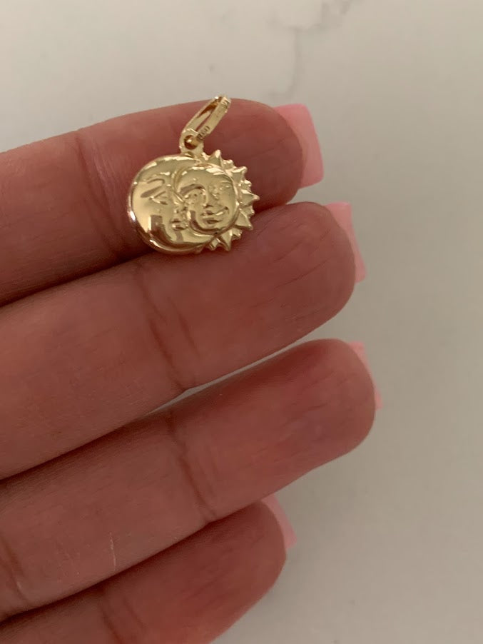14K Solid Gold Moon and Sun Pendant | Yellow Gold Moon and Sun Pendant | Moon and Sun Pendant | 14K Solid Gold Pendant