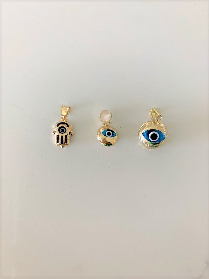 14K Solid Gold Evil Eye Pendant, Hamsa Evil Eye