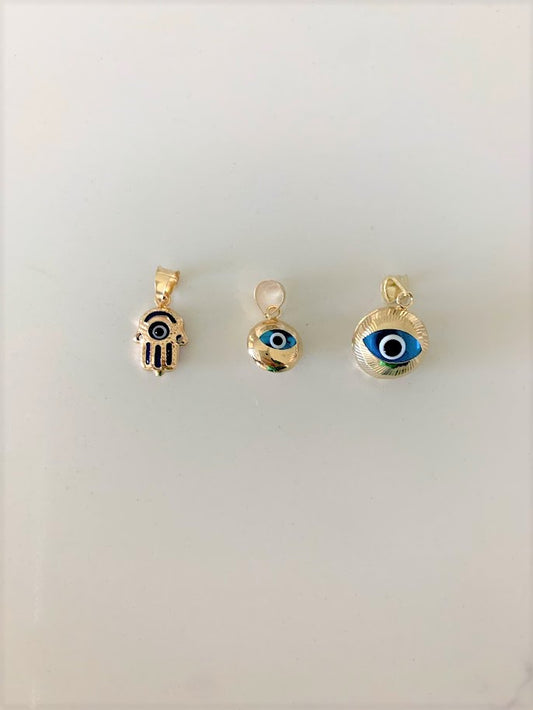 14K Solid Gold Evil Eye Pendant, Hamsa Evil Eye