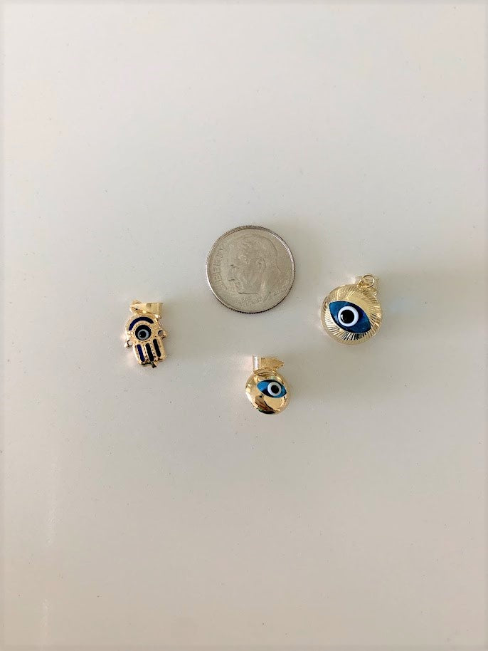 14K Solid Gold Evil Eye Pendant, Hamsa Evil Eye