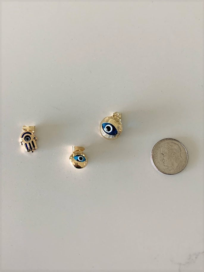 14K Solid Gold Evil Eye Pendant, Hamsa Evil Eye