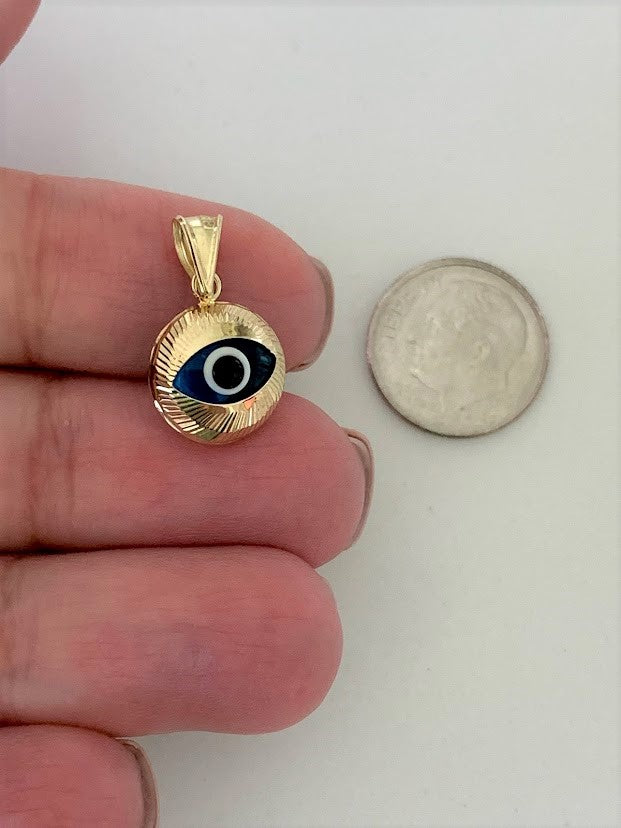 14K Solid Gold Evil Eye Pendant, Hamsa Evil Eye