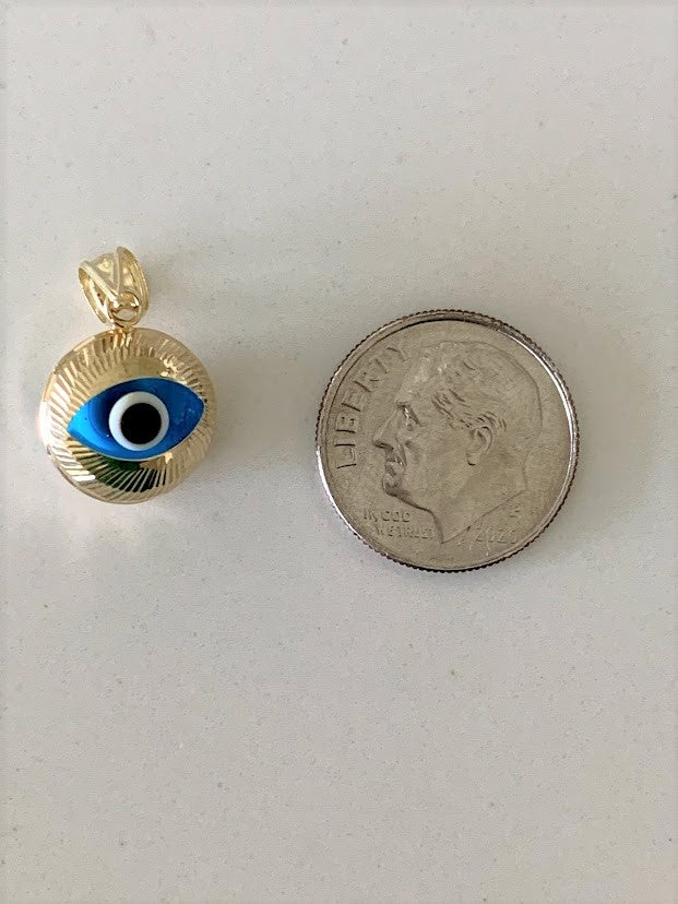 14K Solid Gold Evil Eye Pendant, Hamsa Evil Eye