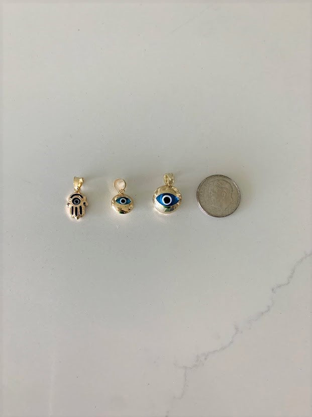 14K Solid Gold Evil Eye Pendant, Hamsa Evil Eye