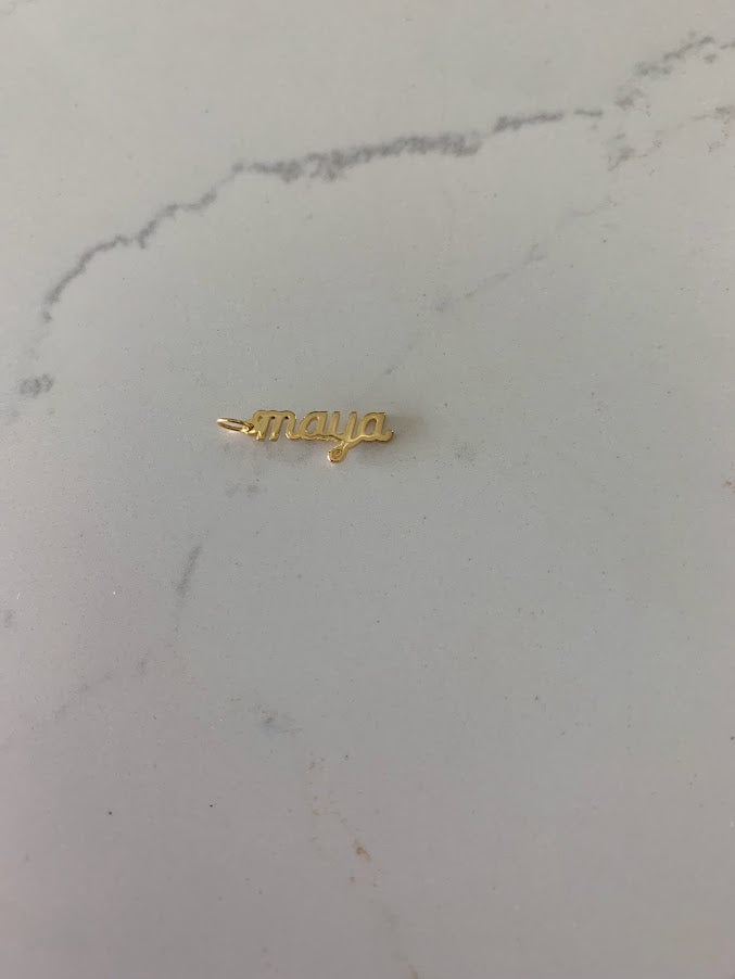 4MM 14K Solid Gold Name| Word Pendant | Personalized Pendant | Personalized Cursive Name Charm