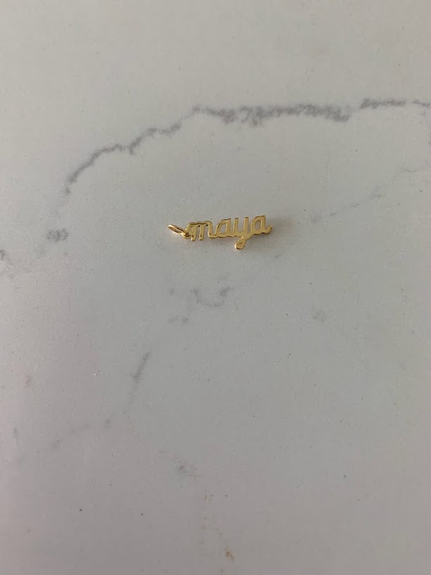 4MM 14K Solid Gold Name| Word Pendant | Personalized Pendant | Personalized Cursive Name Charm