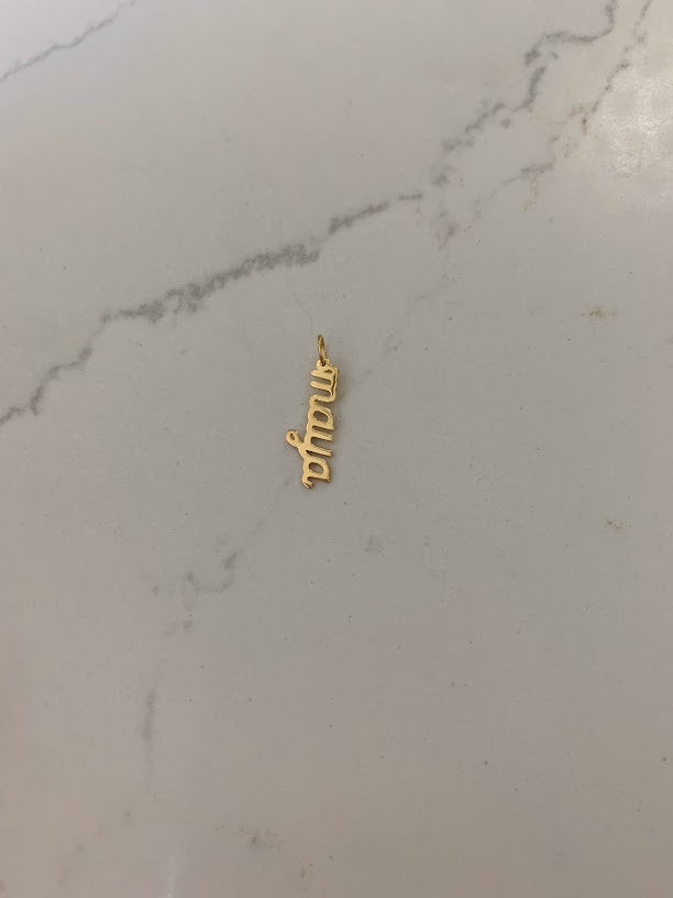 4MM 14K Solid Gold Name| Word Pendant | Personalized Pendant | Personalized Cursive Name Charm