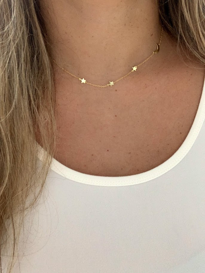 High Polish Moon and Stars Necklace with extender | Layering Necklace