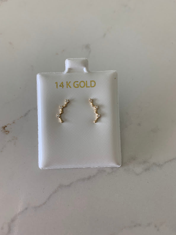 14K Solid Gold, Constellation Cubic CZ Earrings, Constellation Studs, Push Back Studs, Beautiful and Elegant Dainty Earrings