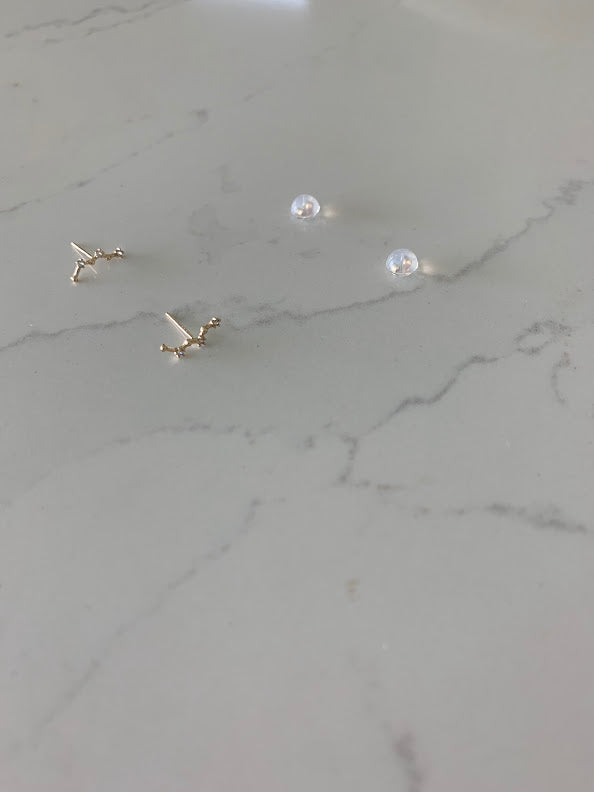 14K Solid Gold, Constellation Cubic CZ Earrings, Constellation Studs, Push Back Studs, Beautiful and Elegant Dainty Earrings
