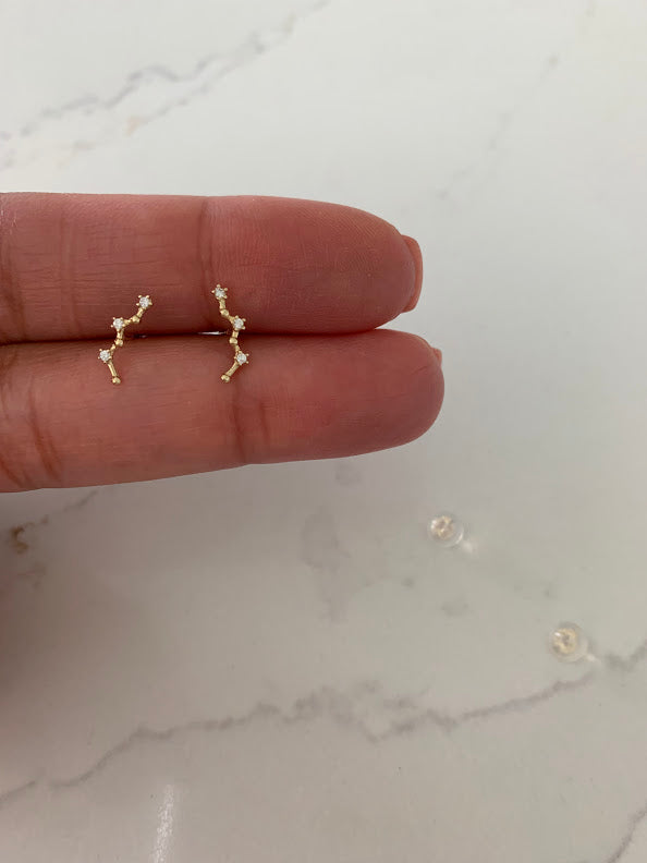 14K Solid Gold, Constellation Cubic CZ Earrings, Constellation Studs, Push Back Studs, Beautiful and Elegant Dainty Earrings