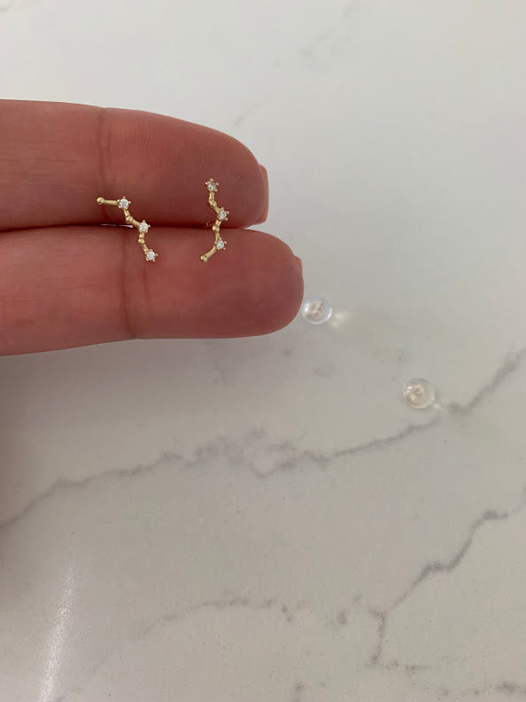 14K Solid Gold, Constellation Cubic CZ Earrings, Constellation Studs, Push Back Studs, Beautiful and Elegant Dainty Earrings