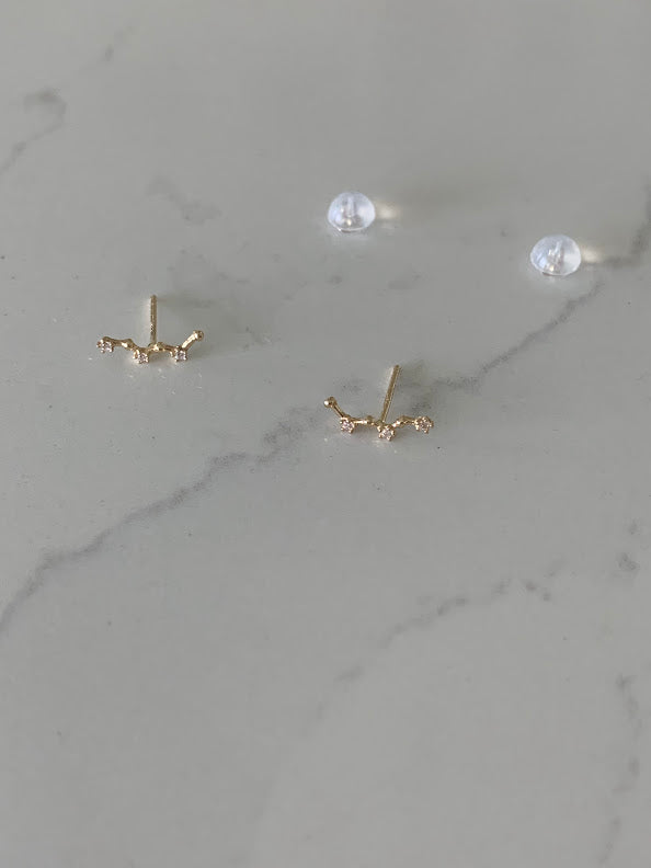 14K Solid Gold, Constellation Cubic CZ Earrings, Constellation Studs, Push Back Studs, Beautiful and Elegant Dainty Earrings