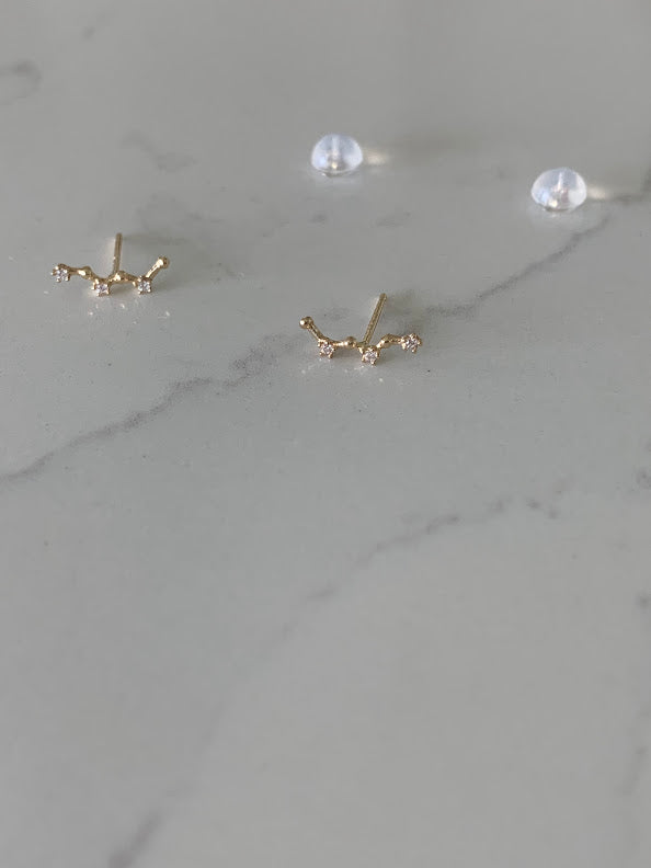 14K Solid Gold, Constellation Cubic CZ Earrings, Constellation Studs, Push Back Studs, Beautiful and Elegant Dainty Earrings