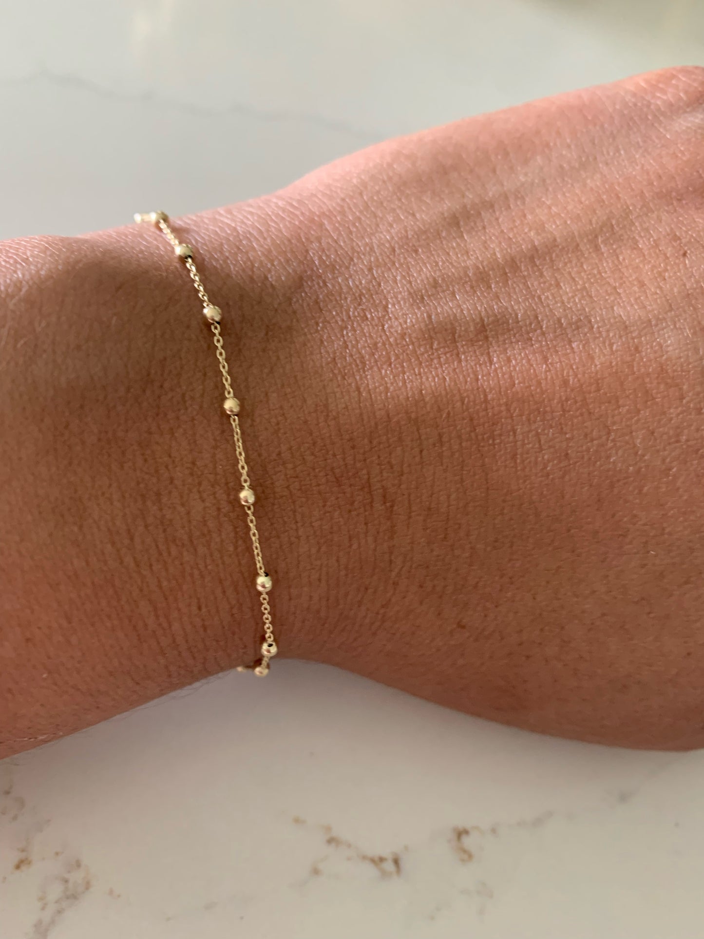14K Yellow Gold Light Ball Bracelet or Anklet, Beaded Bracelet, Solid Gold Satellite Bracelet, Dainty Ball Bracelet, Jewelry For Women, Tiny Delicate