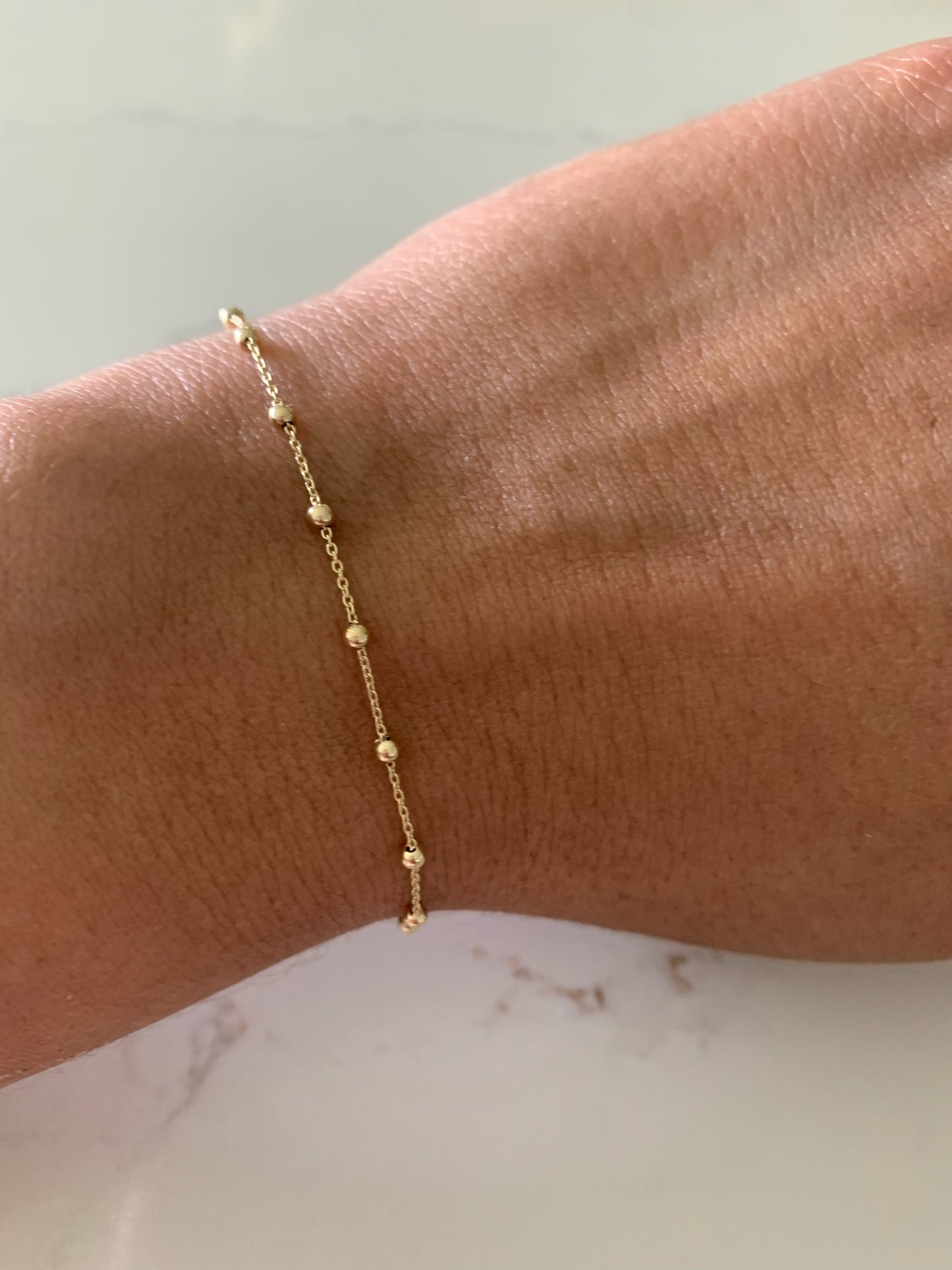 14K Yellow Gold Light Ball Bracelet or Anklet, Beaded Bracelet, Solid Gold Satellite Bracelet, Dainty Ball Bracelet, Jewelry For Women, Tiny Delicate